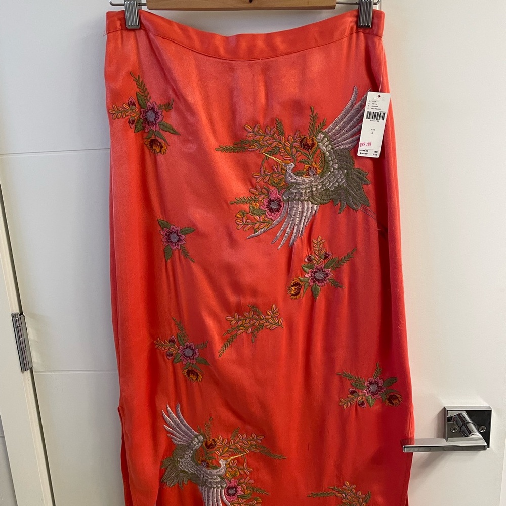 Anthropologie Maeve Embroidery 
Orange Pencil Midi Skirt New With Tag 6